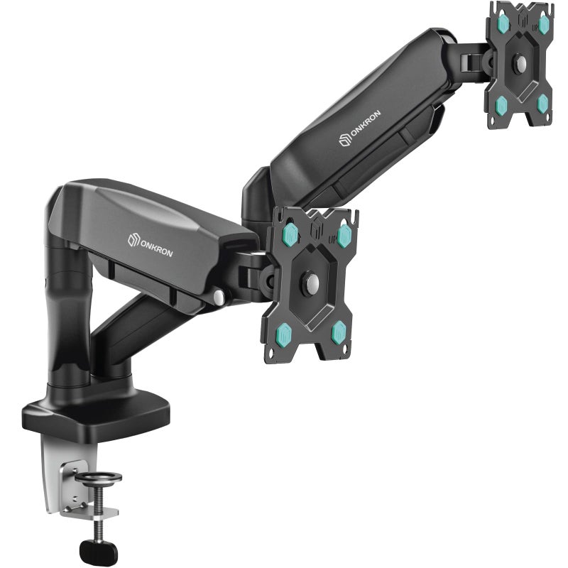 ONKRON Dual Monitor Mount for Two 13 - 32 Inch Screens up to 17.6 lbs (x2), Gas Spring Dual Monitor Arm Stand, VESA 75x75 & 100x100, Adjustable Double Monitor Mount with Swivel, Tilt, Rotation Black - Image 1